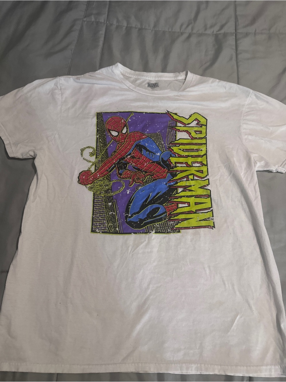 Marvel Spider-Man Graphic Tee - White with Red, Blue, Purple Print